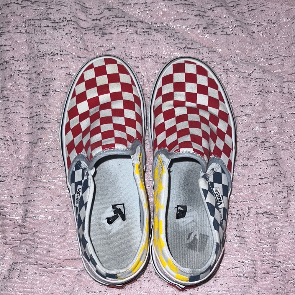 Vans Kids Checkered Slip-On Shoes - Red and Yellow